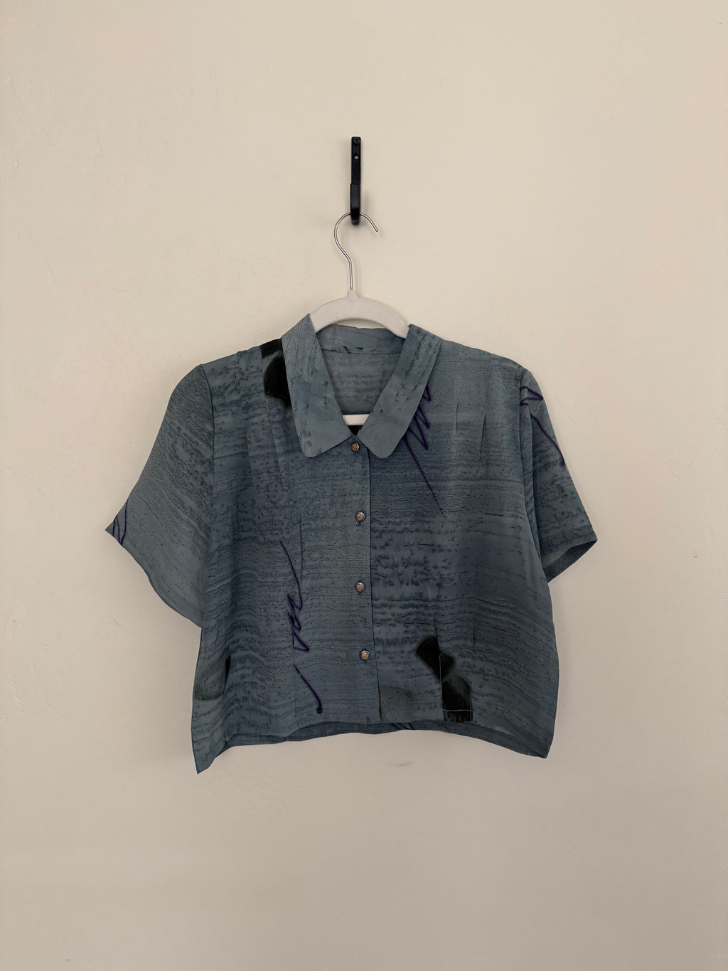 Cropped Blouse - Abstract Blue - L/XL