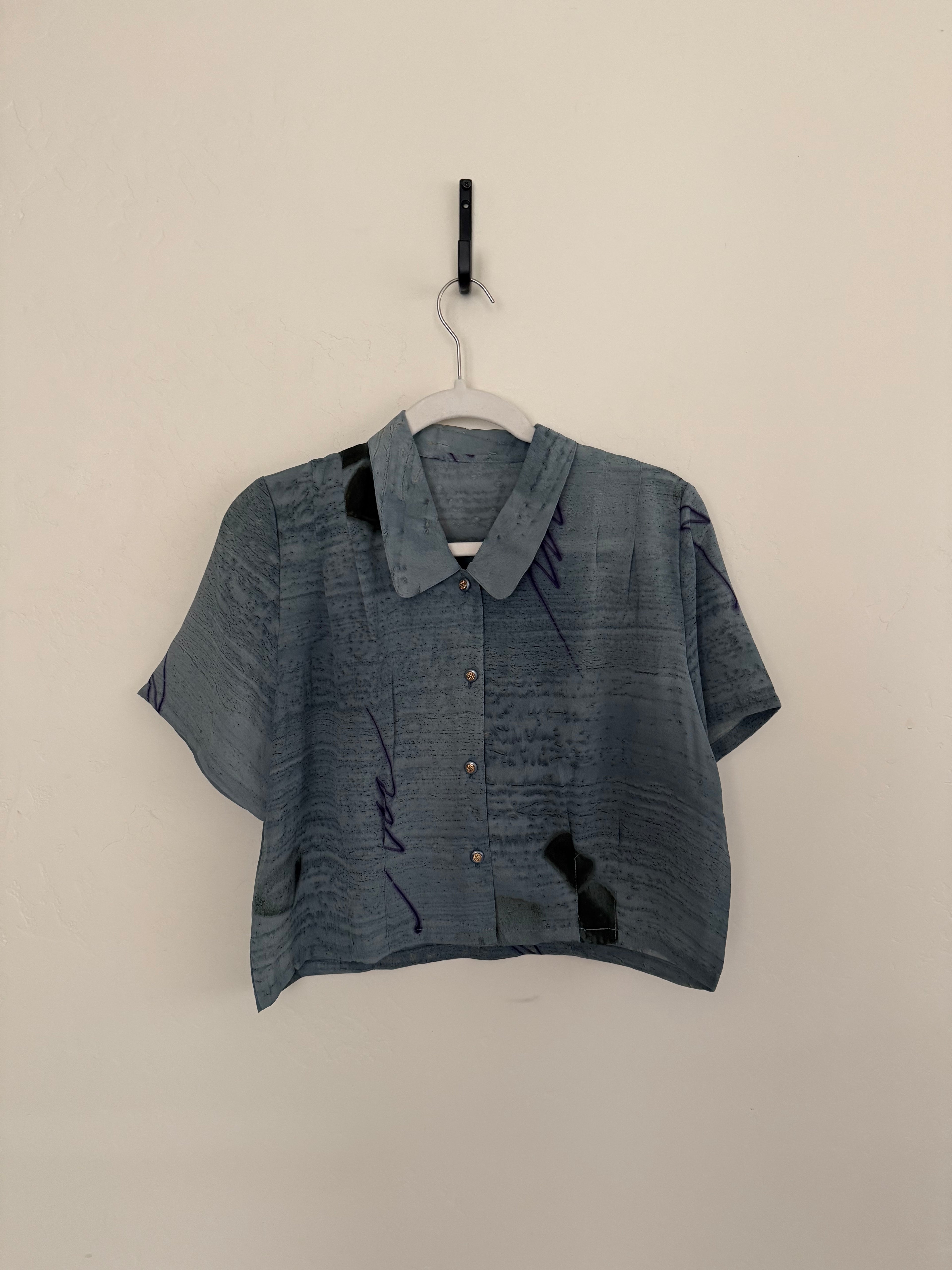 Cropped Blouse - Abstract Blue - L/XL