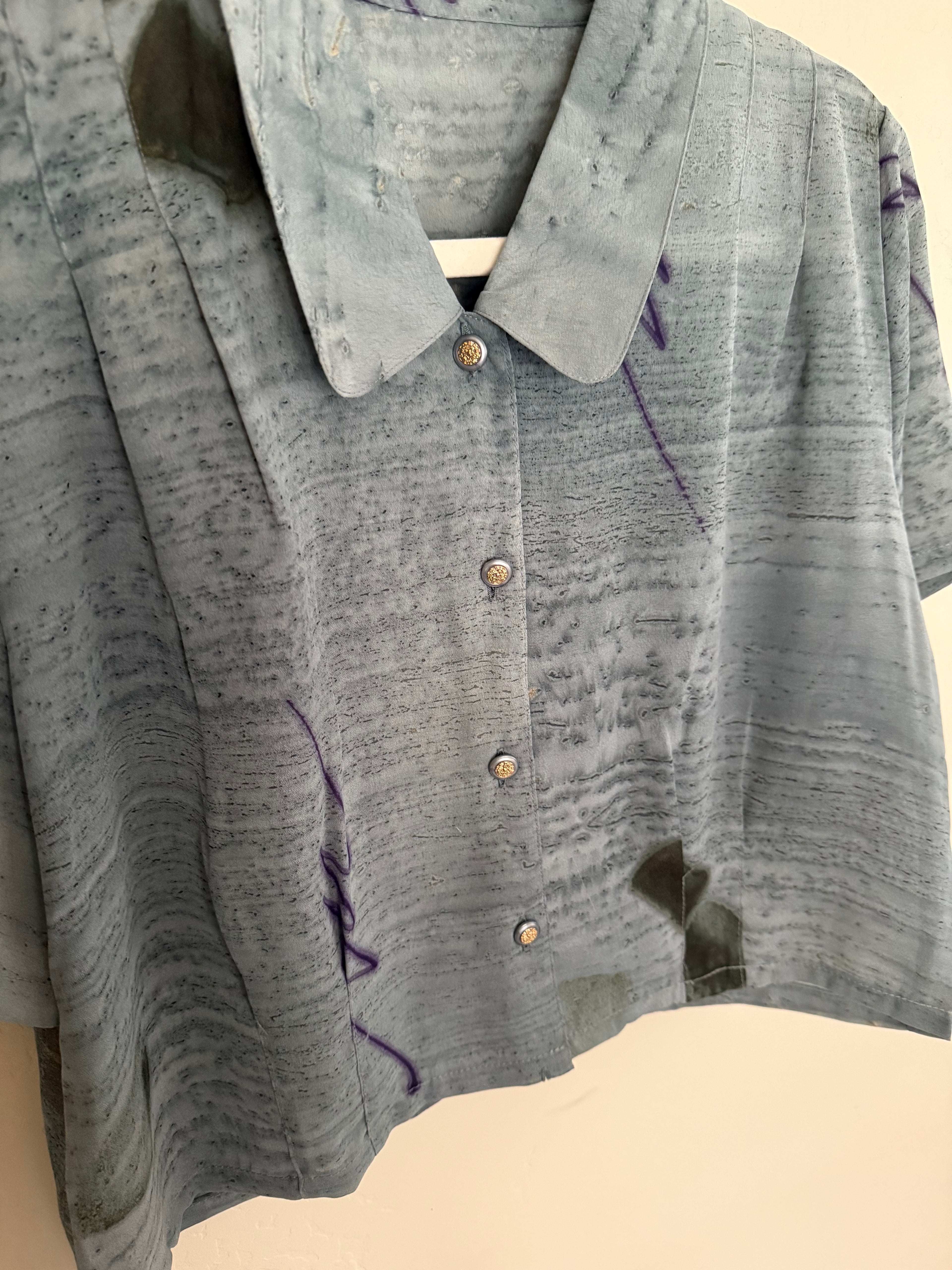 Cropped Blouse - Abstract Blue - L/XL