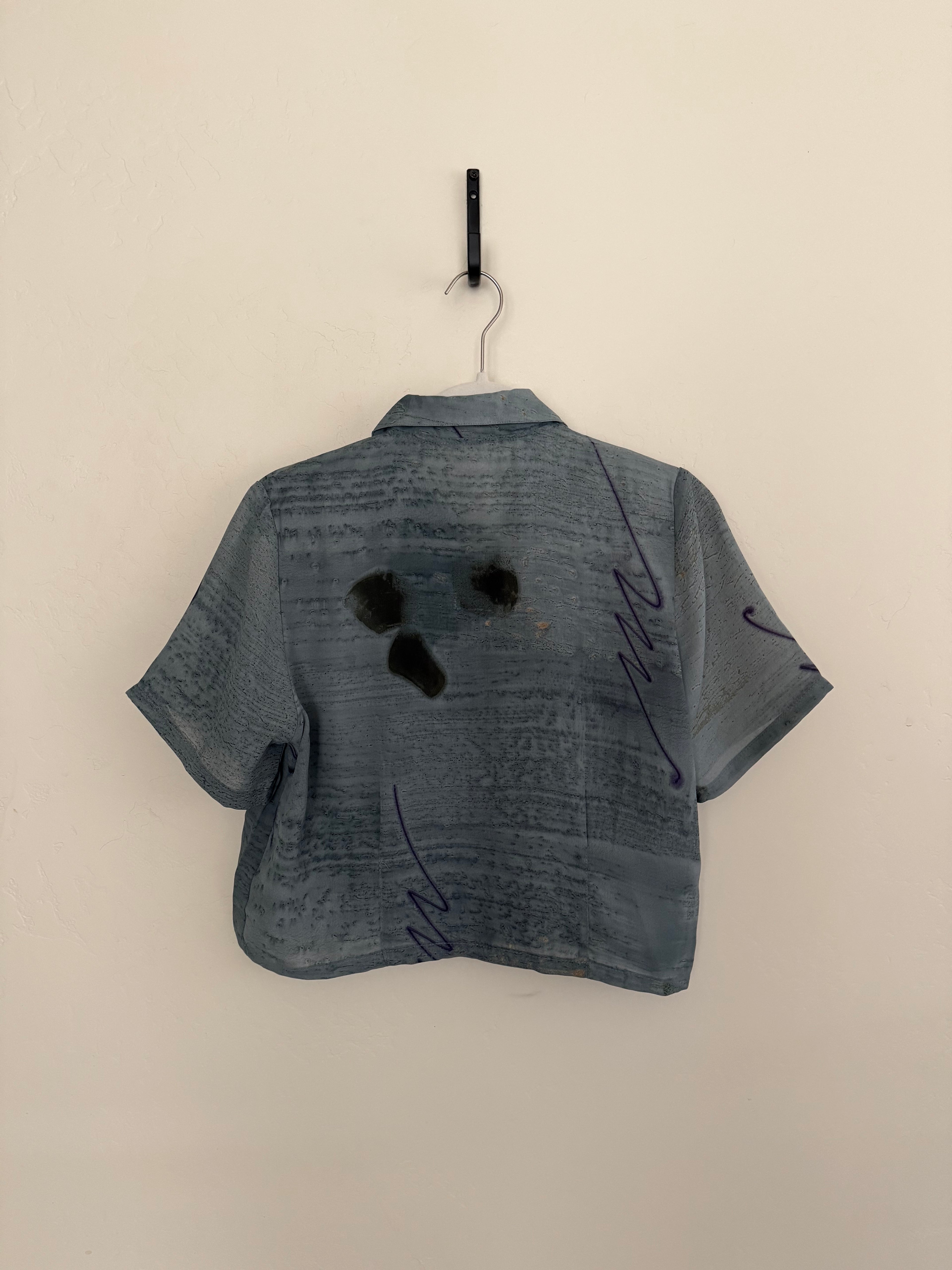 Cropped Blouse - Abstract Blue - L/XL