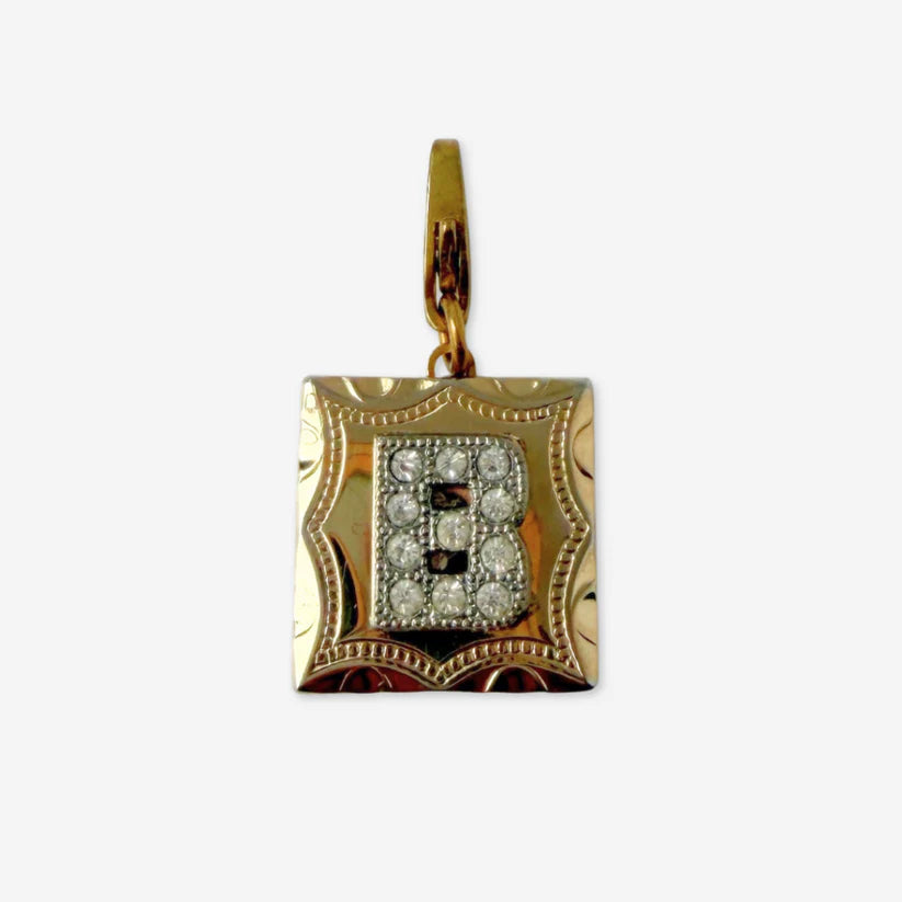 Vintage rhinestone "B" gold plated charm