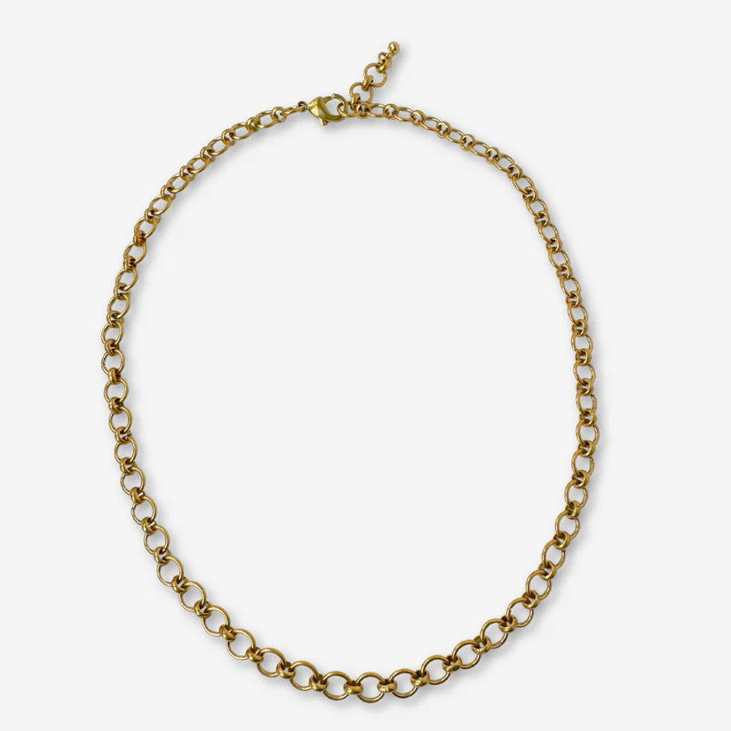 Raw brass circle link necklace - 18"