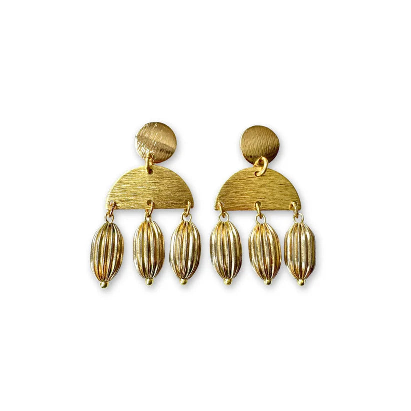 Vintage fluted metal bead chandelier earrings