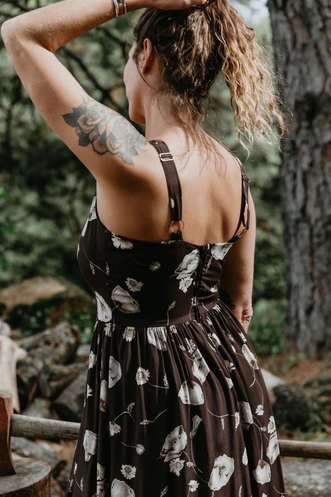 Long Agnes Dress - Brown Poppy