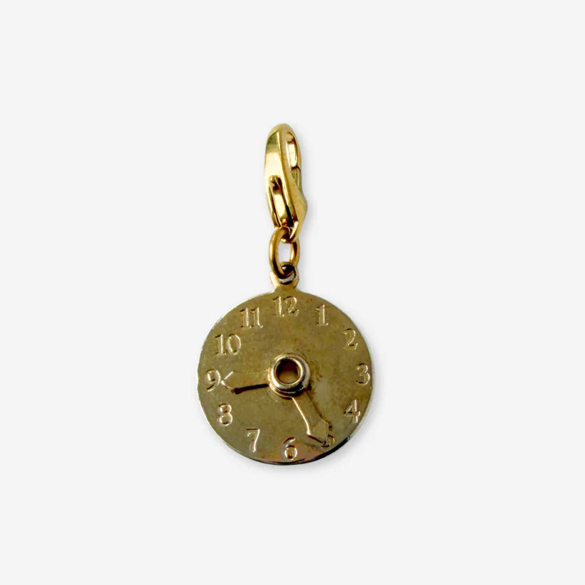 Vintage gold clock charm w/ moveable hands