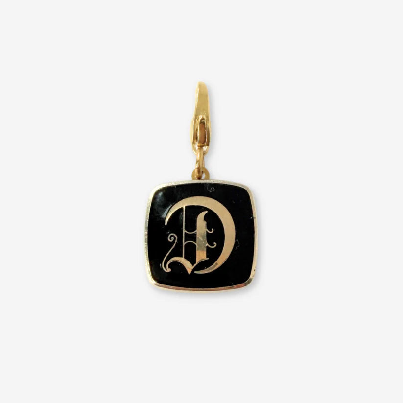 Vintage enamel "D" monogram square charm