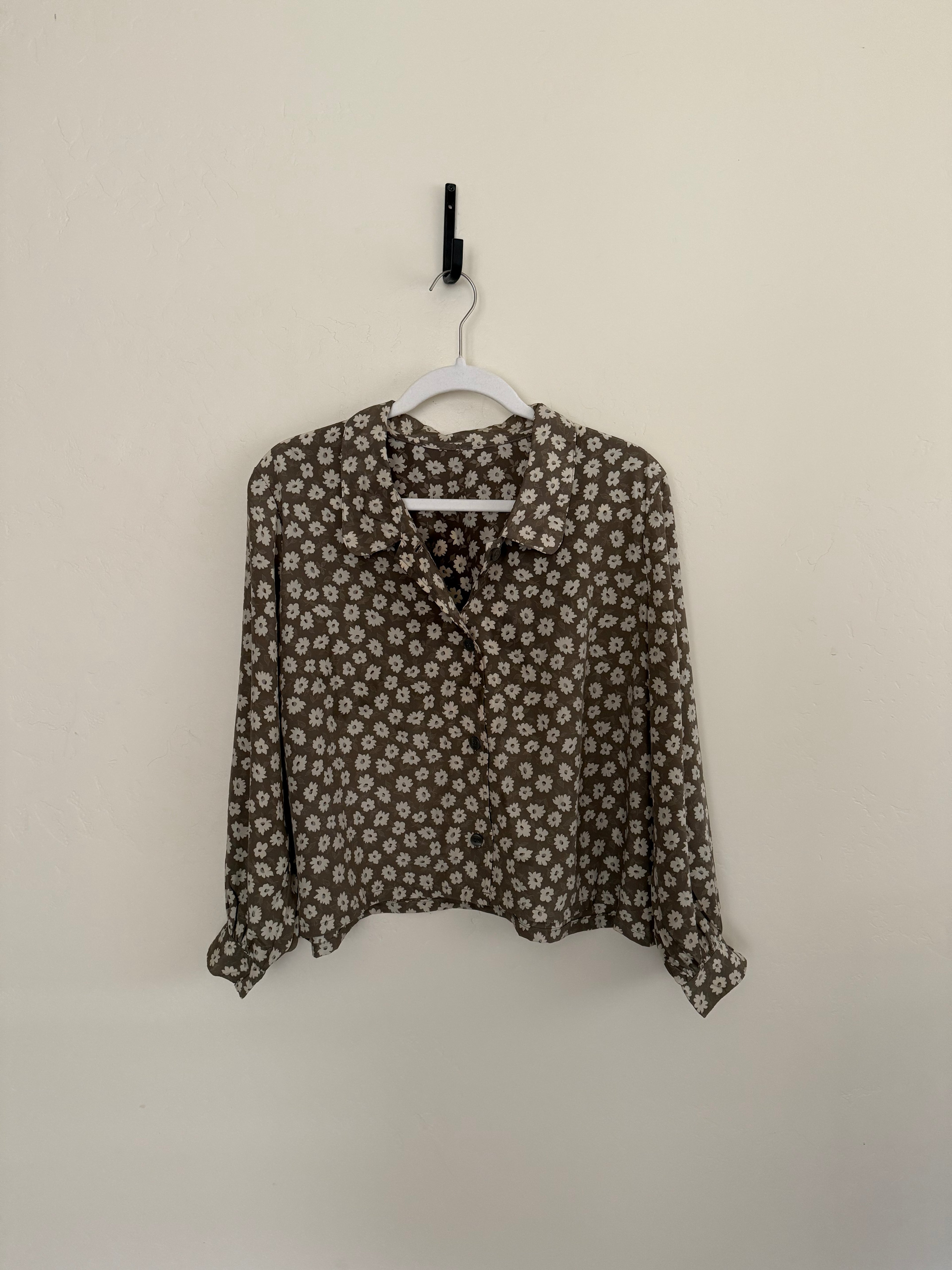 Cropped Blouse - Taupe Floral - XXL
