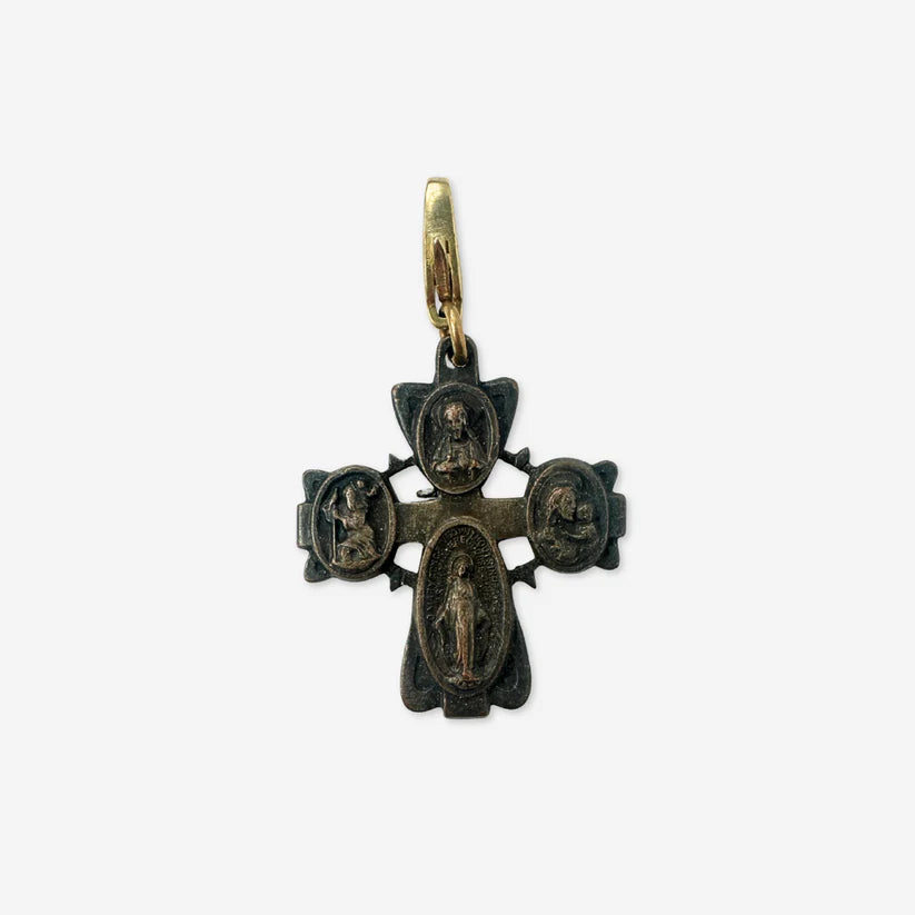 Vintage aged four-way scapular cross charm