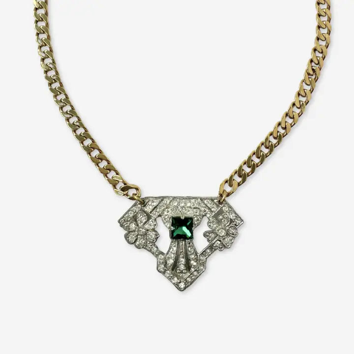 Art Deco Pendant Necklace - Emerald Green