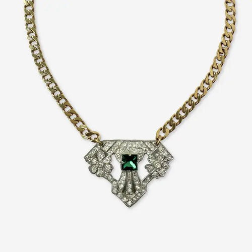 Art Deco Pendant Necklace - Emerald Green