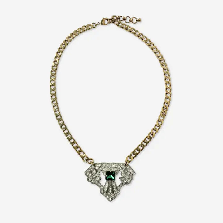 Art Deco Pendant Necklace - Emerald Green