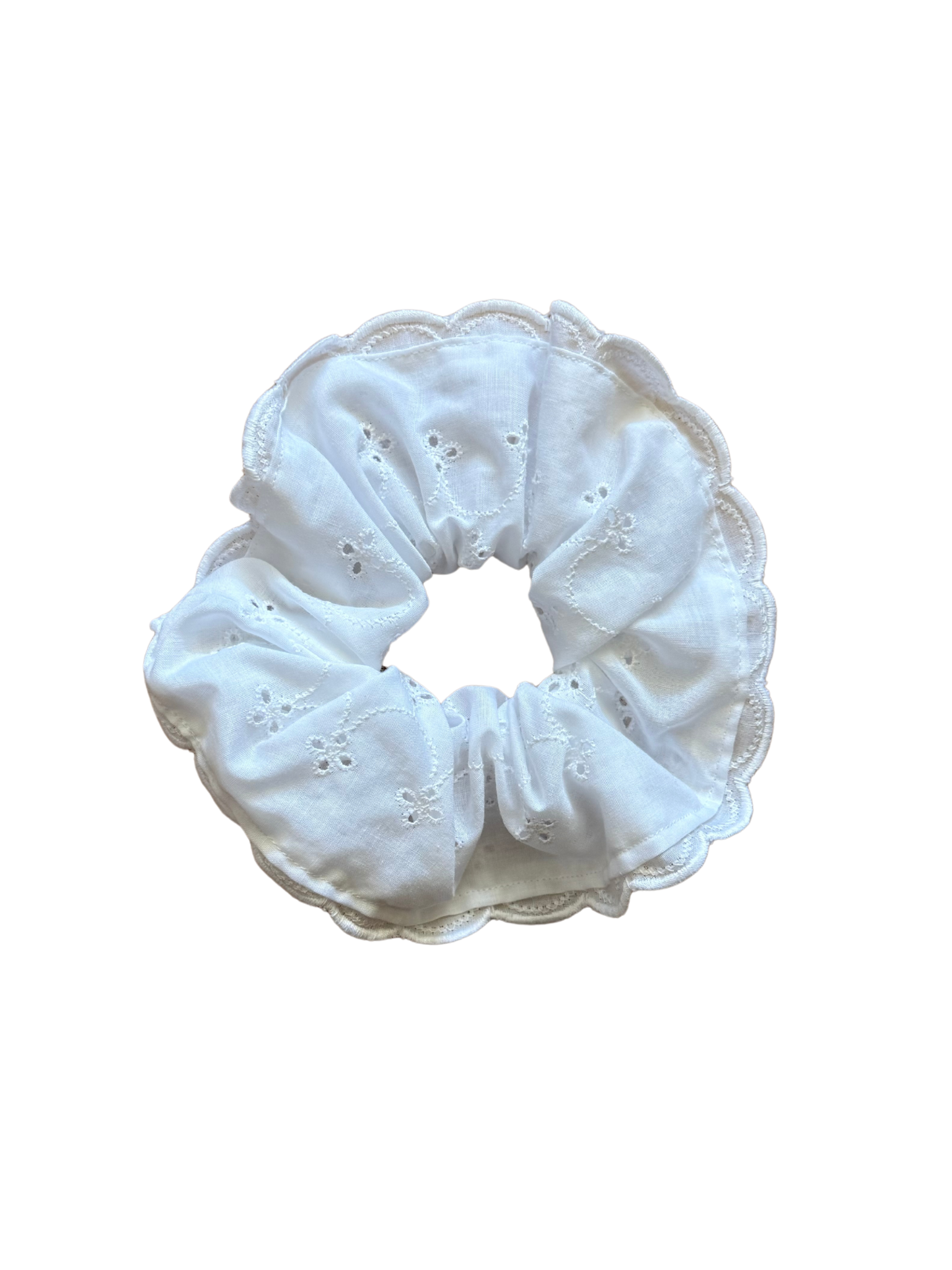 Large Scrunchie - White Eyelet Lace