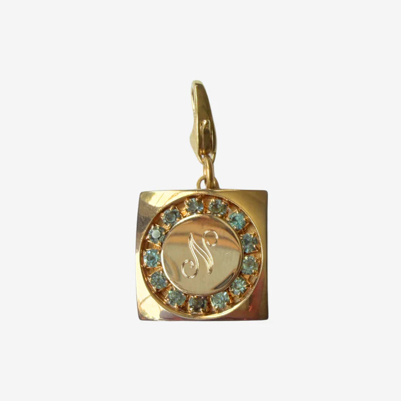 Vintage "N" charm w/ blue rhinestones