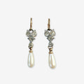 Vintage rhinestone link earrings w/ pearl teardrop