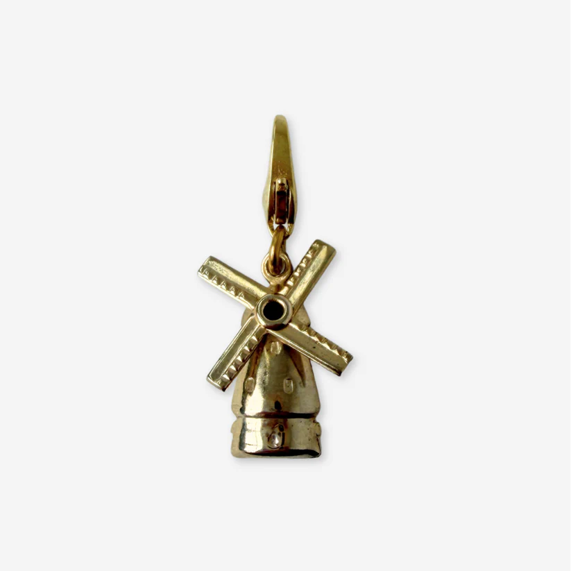 Vintage golden movable windmill charm