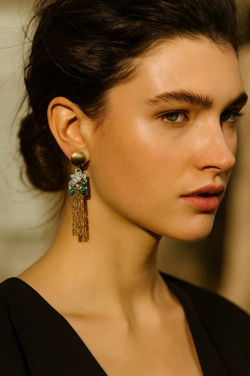 Vintage rhinestone tassel earrings